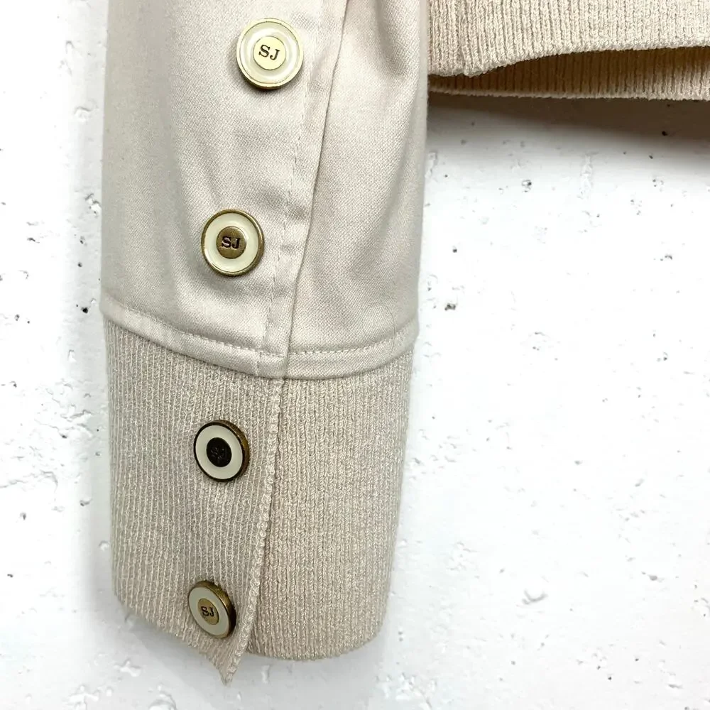 St. John Sport Full Zip Jacket Cotton Stretch Blend 2 Way Zipper Tan Size P